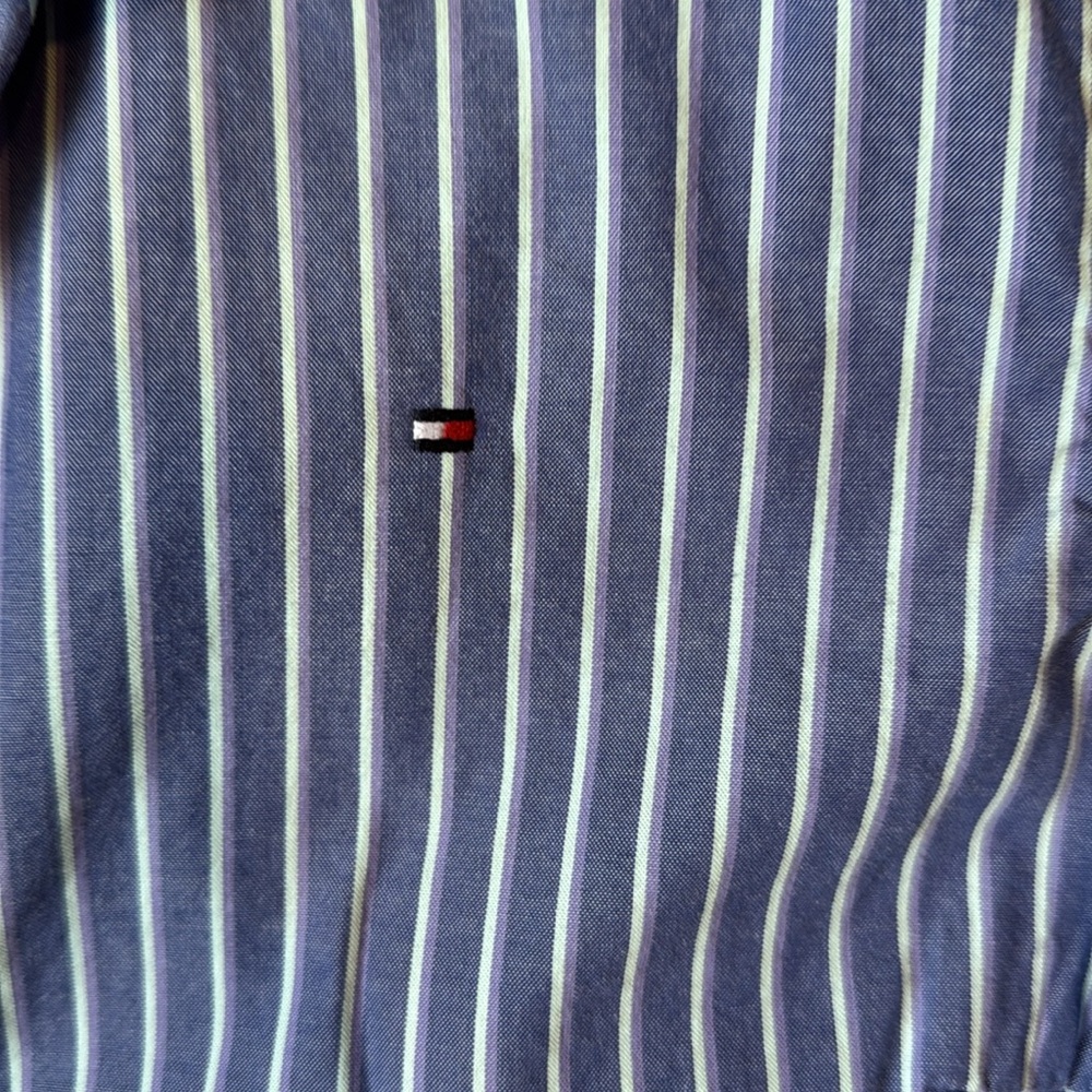 Tommy Hilfiger BLue & White Striped Button-Up Short Sleeve Shirt - Picture 8 of 13